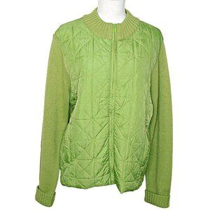 Coldwater Creek Zip Ribbed Quilted Womens Cardigan Sweater Green Wool Blend Sz L